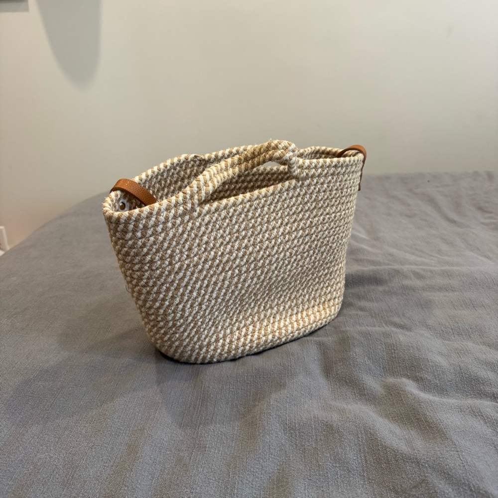 Cream Woven Tote Bag with Strap